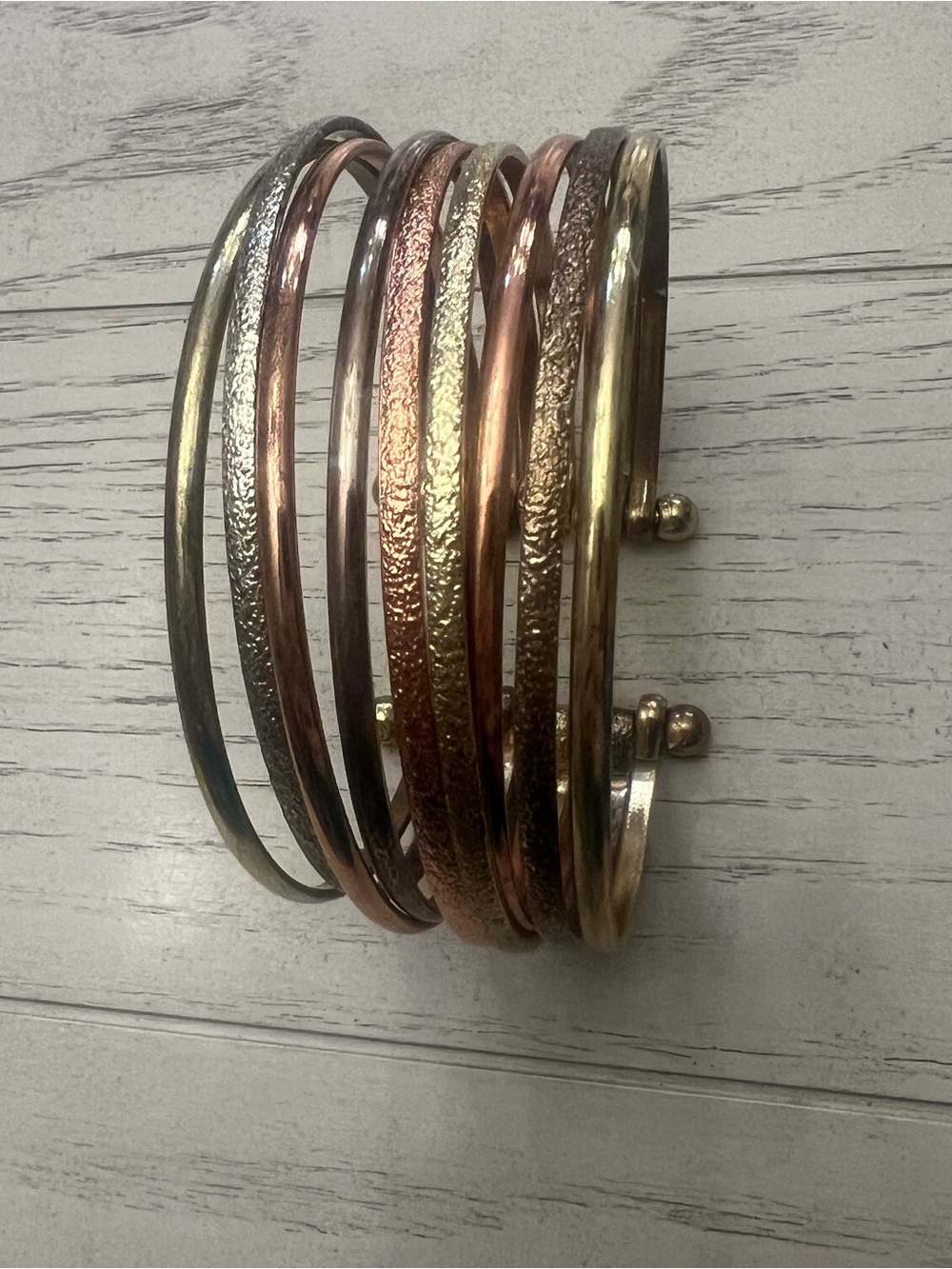 Mixed Metal Multi Strand Wide Cuff Bracelet Gold Rose Gold Silver Large Wrist